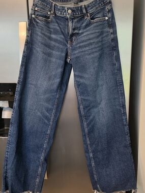American Eagle Outfitters Relaxed Wide-Leg Jeans in Dark Blue Wash